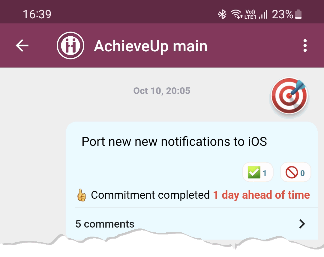 ACHIEVEup commitments feature